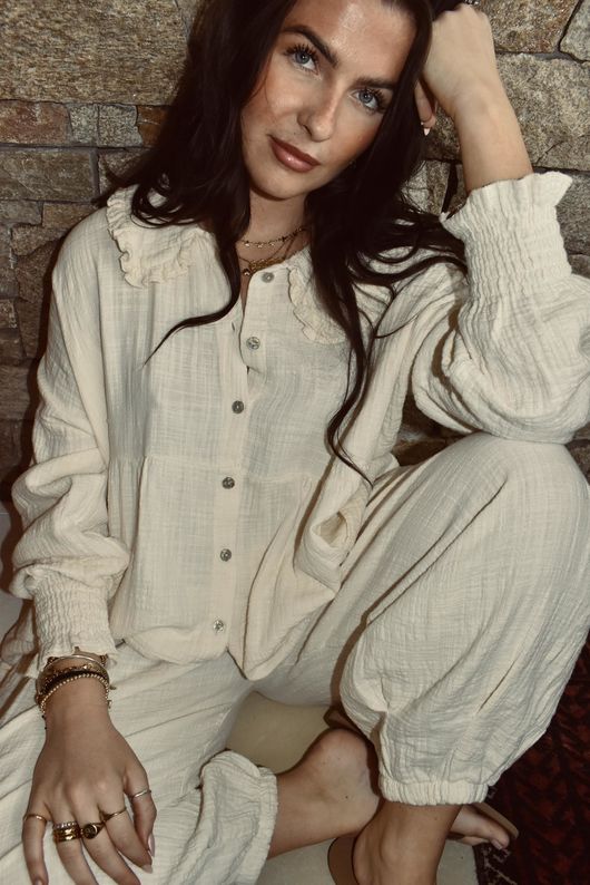 Annie Cushion Cotton Peter Pan Smock Blouse Panna Cotta 